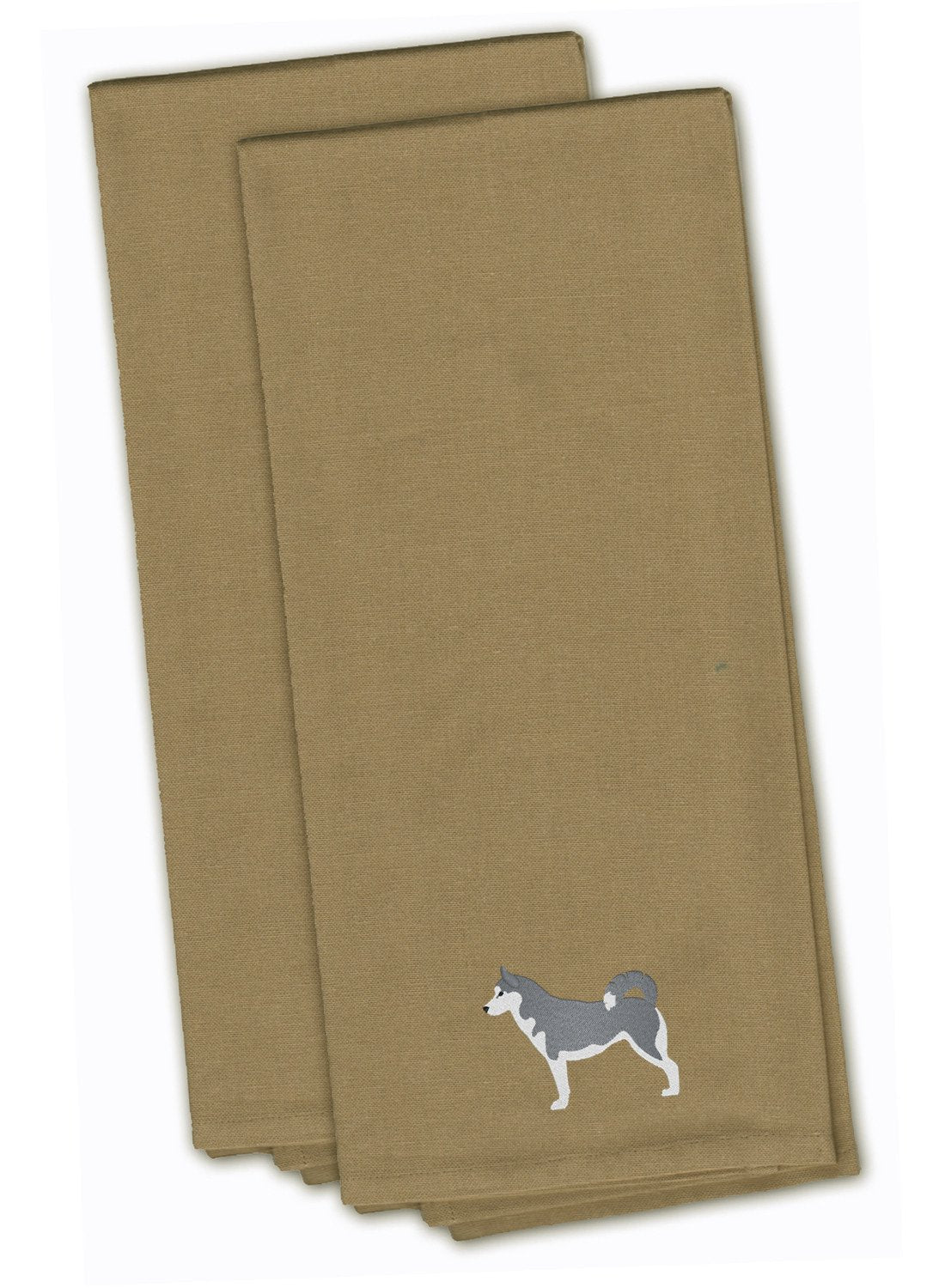 Siberian Husky Tan Embroidered Towel Set of 2 Decorative Bathroom Guest Hand Towel for Hand, Face, Tea, Dishcloth, 19 X 25, Tan