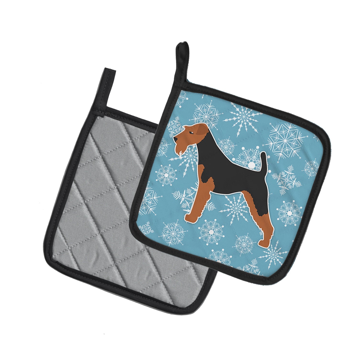 Winter Snowflake Welsh Terrier Pot Holder Set of 2 Heat Resistant Quilted Hot Pads 7.5 x 7.5 Inch, Insulated Kitchen Trivets for Cooking & Baking