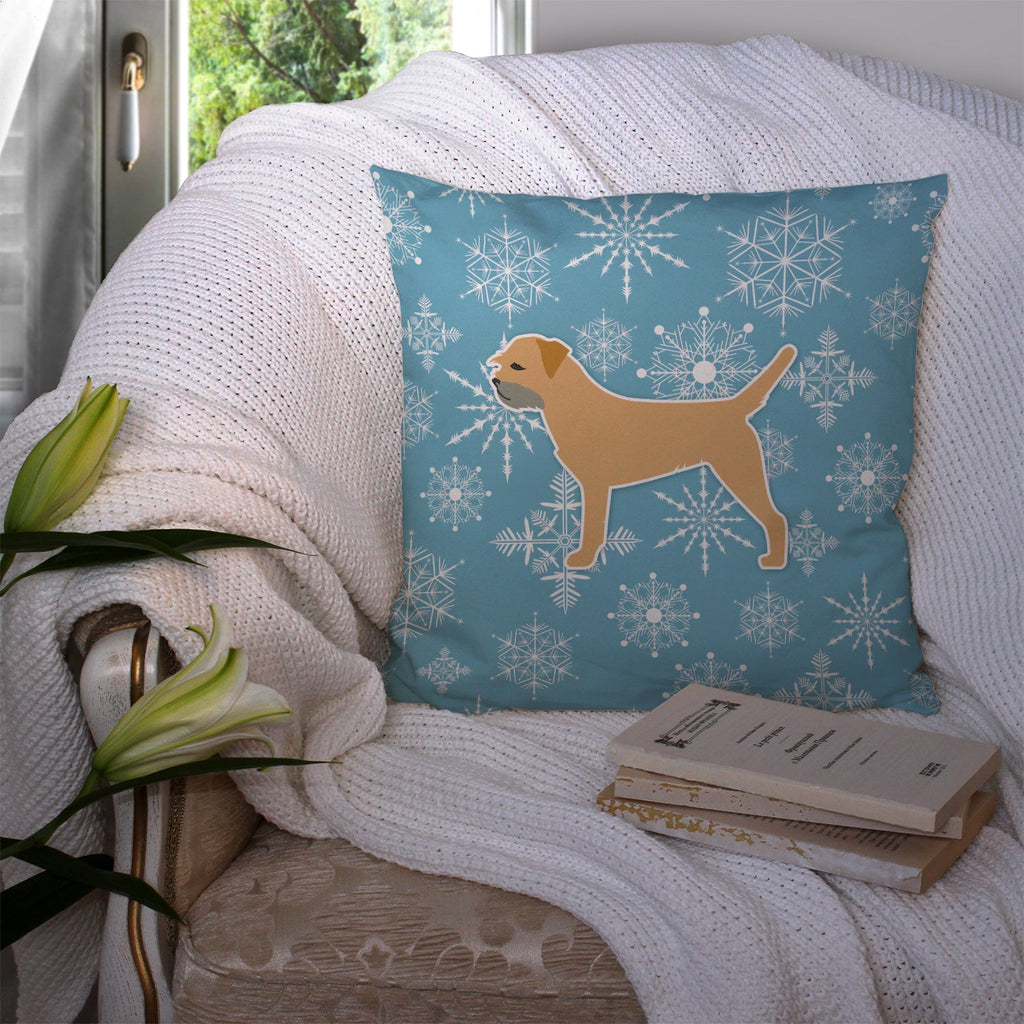 Winter Snowflake Border Terrier Decorative Throw Pillow 14x14 Indoor Outdoor Accent Cushion, Fabric Cover with Insert for Sofa, Bed, Porch & Living Room