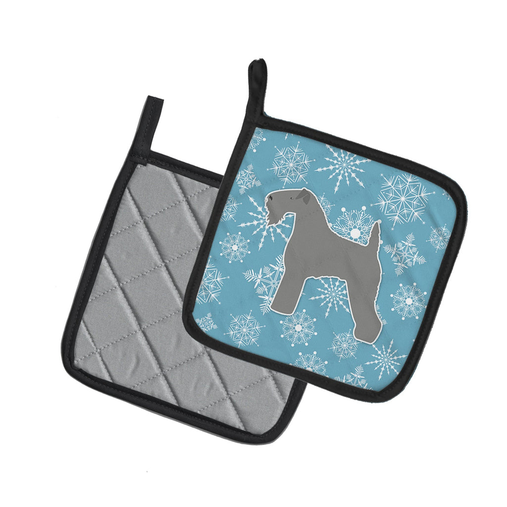 Winter Snowflake Kerry Blue Terrier Pot Holder Set of 2 Heat Resistant Quilted Hot Pads 7.5 x 7.5 Inch, Insulated Kitchen Trivets for Cooking & Baking