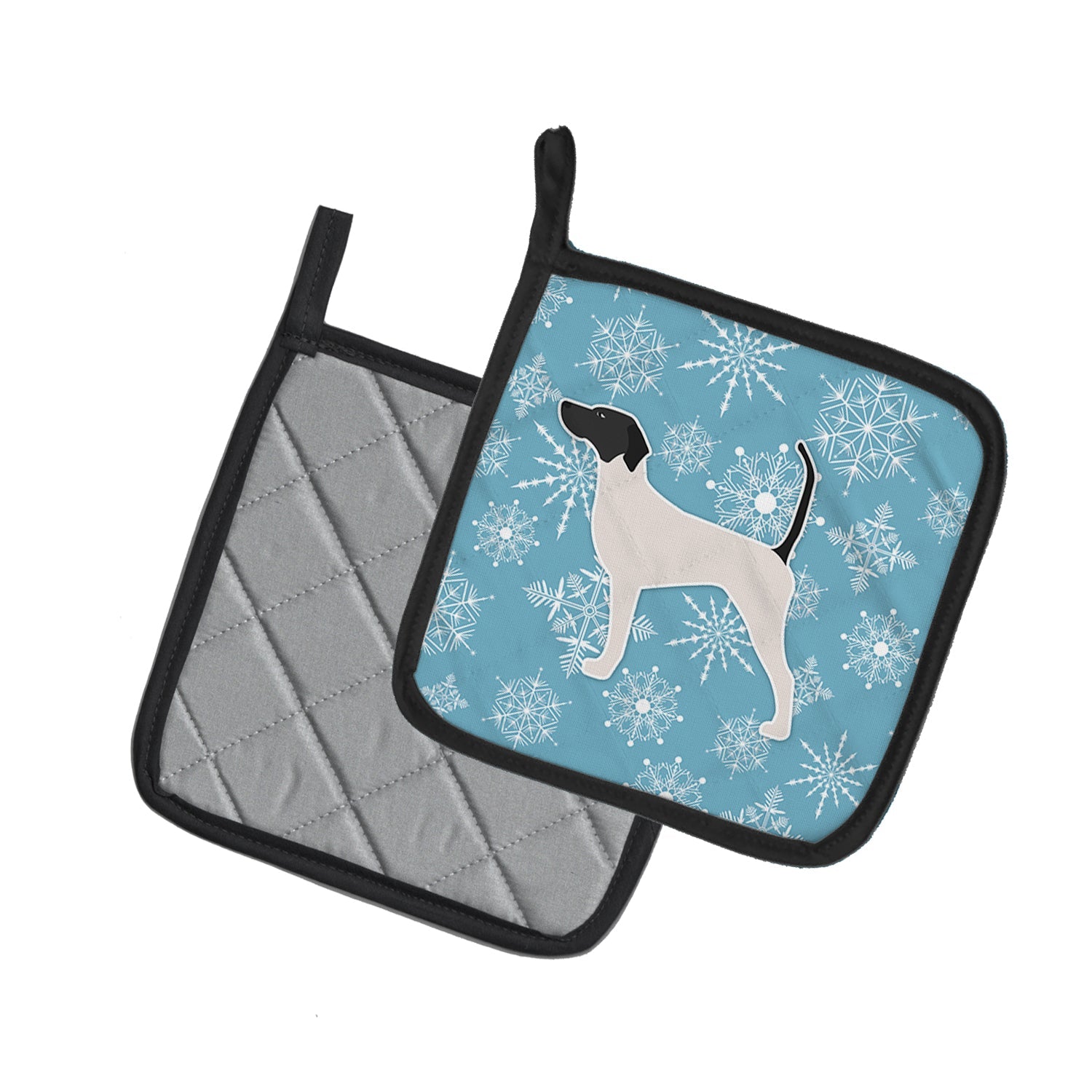 Winter Snowflake English Pointer Pot Holder Set of 2 Heat Resistant Quilted Hot Pads 7.5 x 7.5 Inch, Insulated Kitchen Trivets for Cooking & Baking