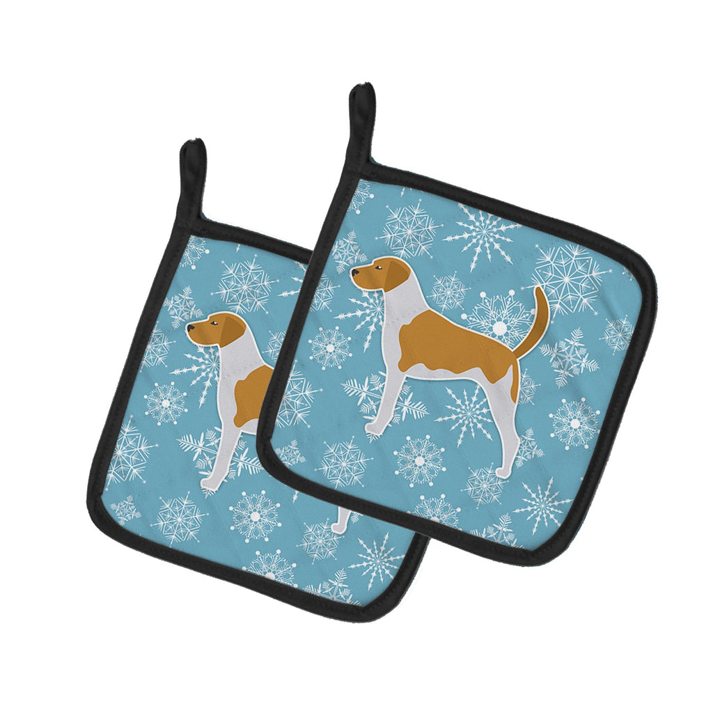 Winter Snowflake American Foxhound Pot Holder Set of 2 Heat Resistant Quilted Hot Pads 7.5 x 7.5 Inch, Insulated Kitchen Trivets for Cooking & Baking