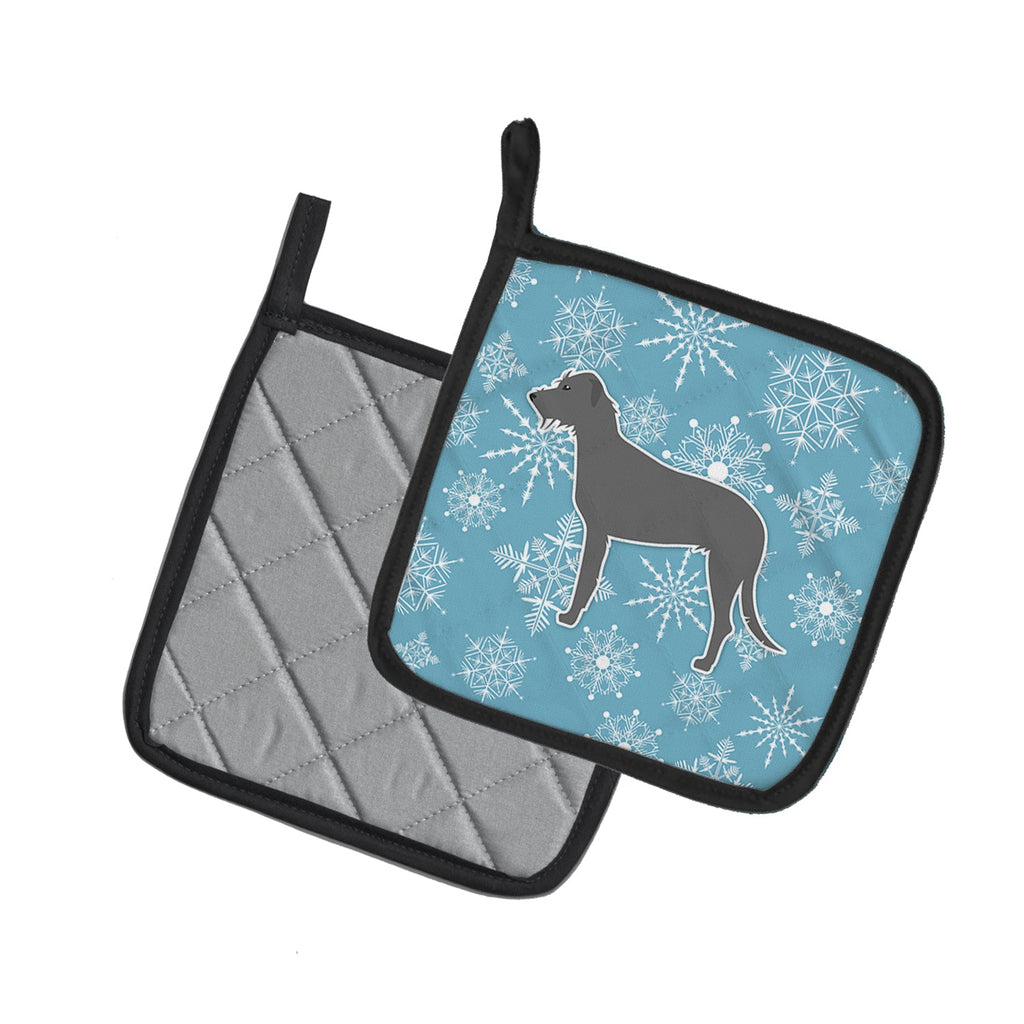 Winter Snowflake Irish Wolfhound Pot Holder Set of 2 Heat Resistant Quilted Hot Pads 7.5 x 7.5 Inch, Insulated Kitchen Trivets for Cooking & Baking