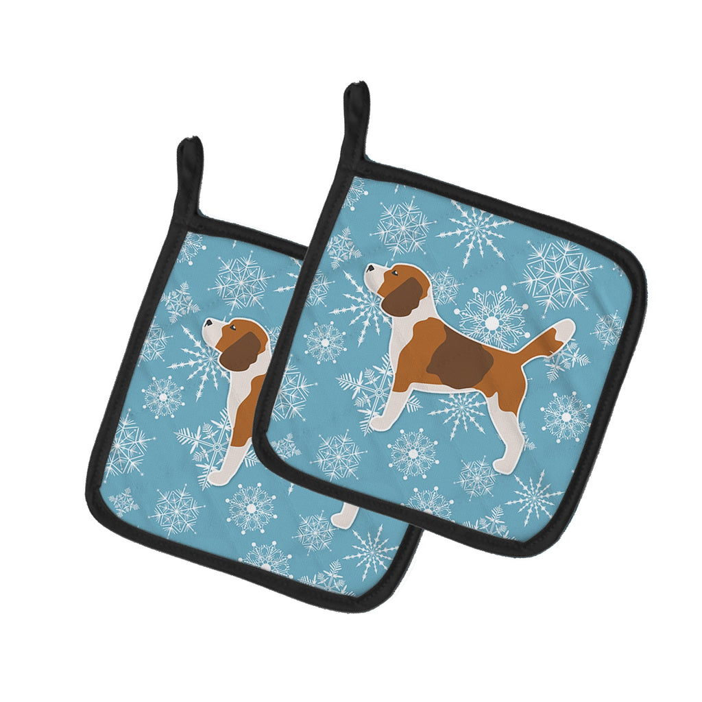 Winter Snowflake Beagle Pot Holder Set of 2 Heat Resistant Quilted Hot Pads 7.5 x 7.5 Inch, Insulated Kitchen Trivets for Cooking & Baking