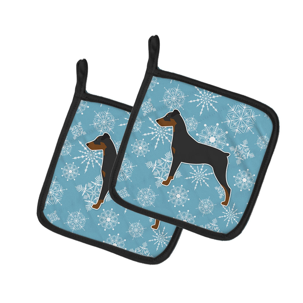 Winter Snowflake German Pinscher Pot Holder Set of 2 Heat Resistant Quilted Hot Pads 7.5 x 7.5 Inch, Insulated Kitchen Trivets for Cooking & Baking