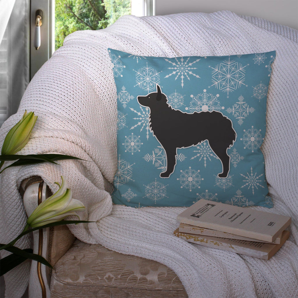 Winter Snowflake Croatian Sheepdog Decorative Throw Pillow 14x14 Indoor Outdoor Accent Cushion, Fabric Cover with Insert for Sofa, Bed, Porch & Living Room