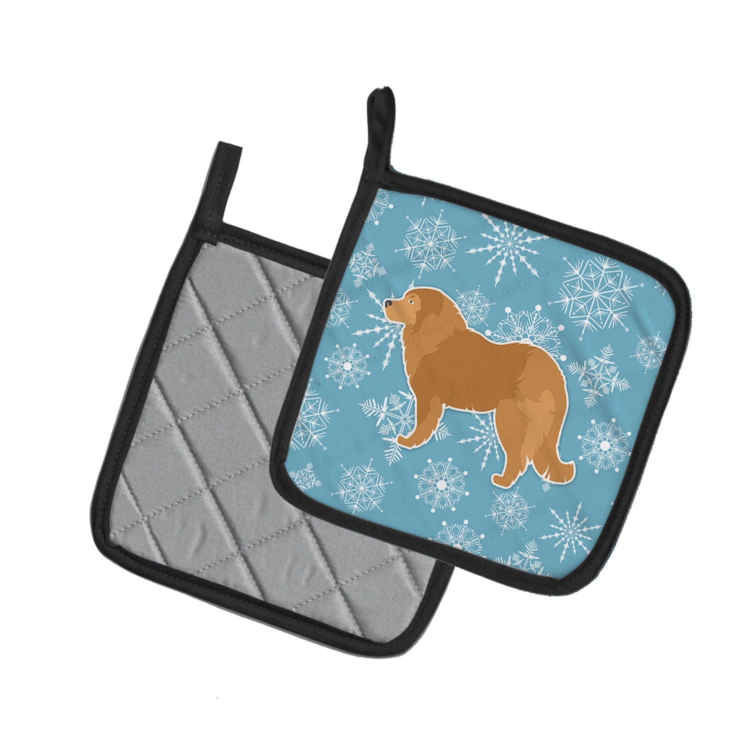 Winter Snowflake Caucasian Shepherd Dog Pot Holder Set of 2 Heat Resistant Quilted Hot Pads 7.5 x 7.5 Inch, Insulated Kitchen Trivets for Cooking & Baking