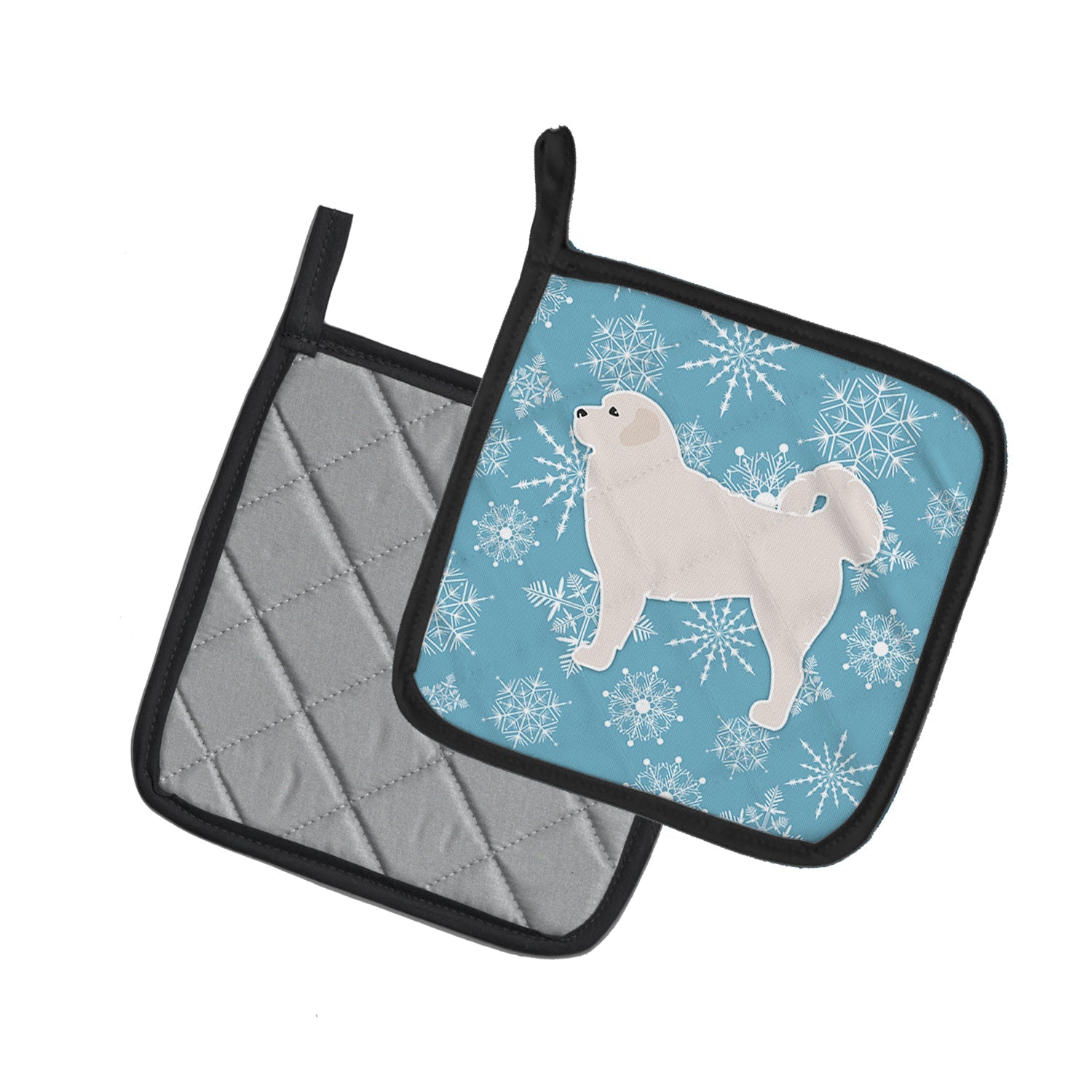Winter Snowflake Polish Tatra Sheepdog Pot Holder Set of 2 Heat Resistant Quilted Hot Pads 7.5 x 7.5 Inch, Insulated Kitchen Trivets for Cooking & Baking
