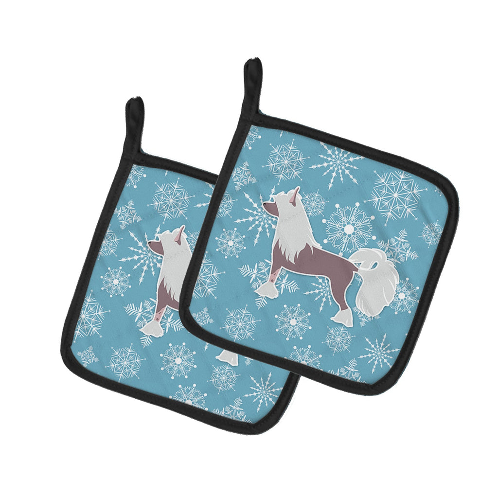 Winter Snowflake Chinese Crested Pot Holder Set of 2 Heat Resistant Quilted Hot Pads 7.5 x 7.5 Inch, Insulated Kitchen Trivets for Cooking & Baking