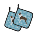 Winter Snowflake Boston Terrier Pot Holder Set of 2 Heat Resistant Quilted Hot Pads 7.5 x 7.5 Inch, Insulated Kitchen Trivets for Cooking & Baking