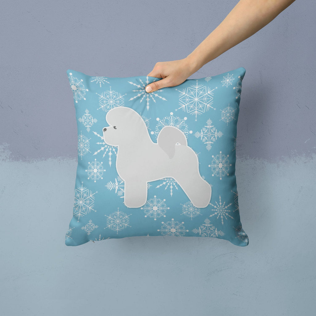 Winter Snowflake Bichon Frise Decorative Throw Pillow 14x14 Indoor Outdoor Accent Cushion, Fabric Cover with Insert for Sofa, Bed, Porch & Living Room