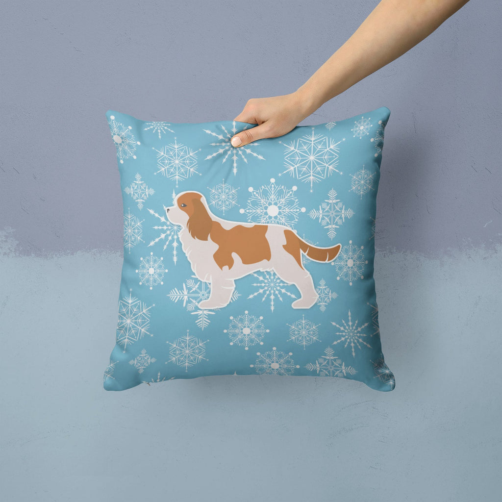 Winter Snowflake Cavalier King Charles Spaniel Decorative Throw Pillow 14x14 Indoor Outdoor Accent Cushion, Fabric Cover with Insert for Sofa, Bed, Porch & Living Room