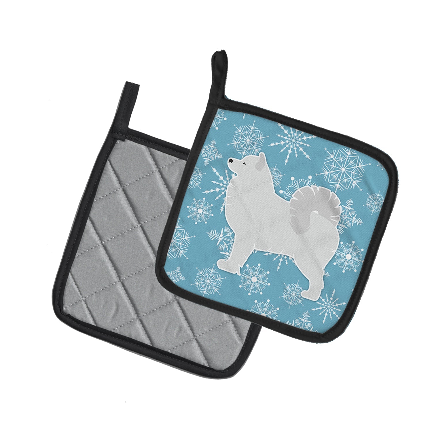 Winter Snowflake Samoyed Pot Holder Set of 2 Heat Resistant Quilted Hot Pads 7.5 x 7.5 Inch, Insulated Kitchen Trivets for Cooking & Baking