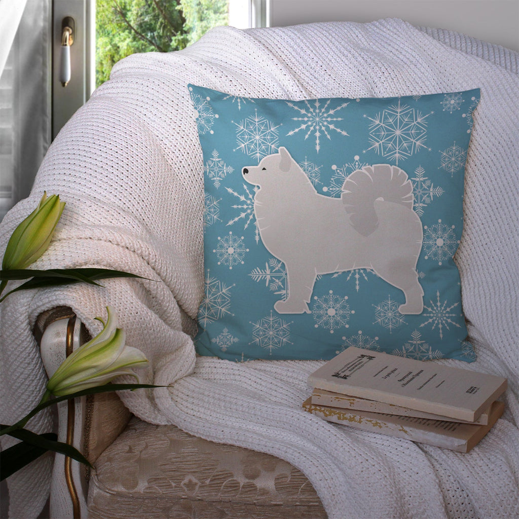 Winter Snowflake Samoyed Decorative Throw Pillow 14x14 Indoor Outdoor Accent Cushion, Fabric Cover with Insert for Sofa, Bed, Porch & Living Room