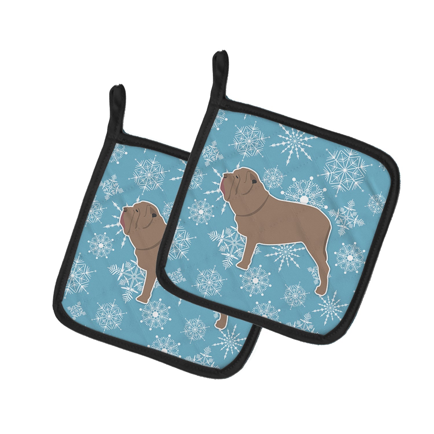 Winter Snowflake Neapolitan Mastiff Pot Holder Set of 2 Heat Resistant Quilted Hot Pads 7.5 x 7.5 Inch, Insulated Kitchen Trivets for Cooking & Baking