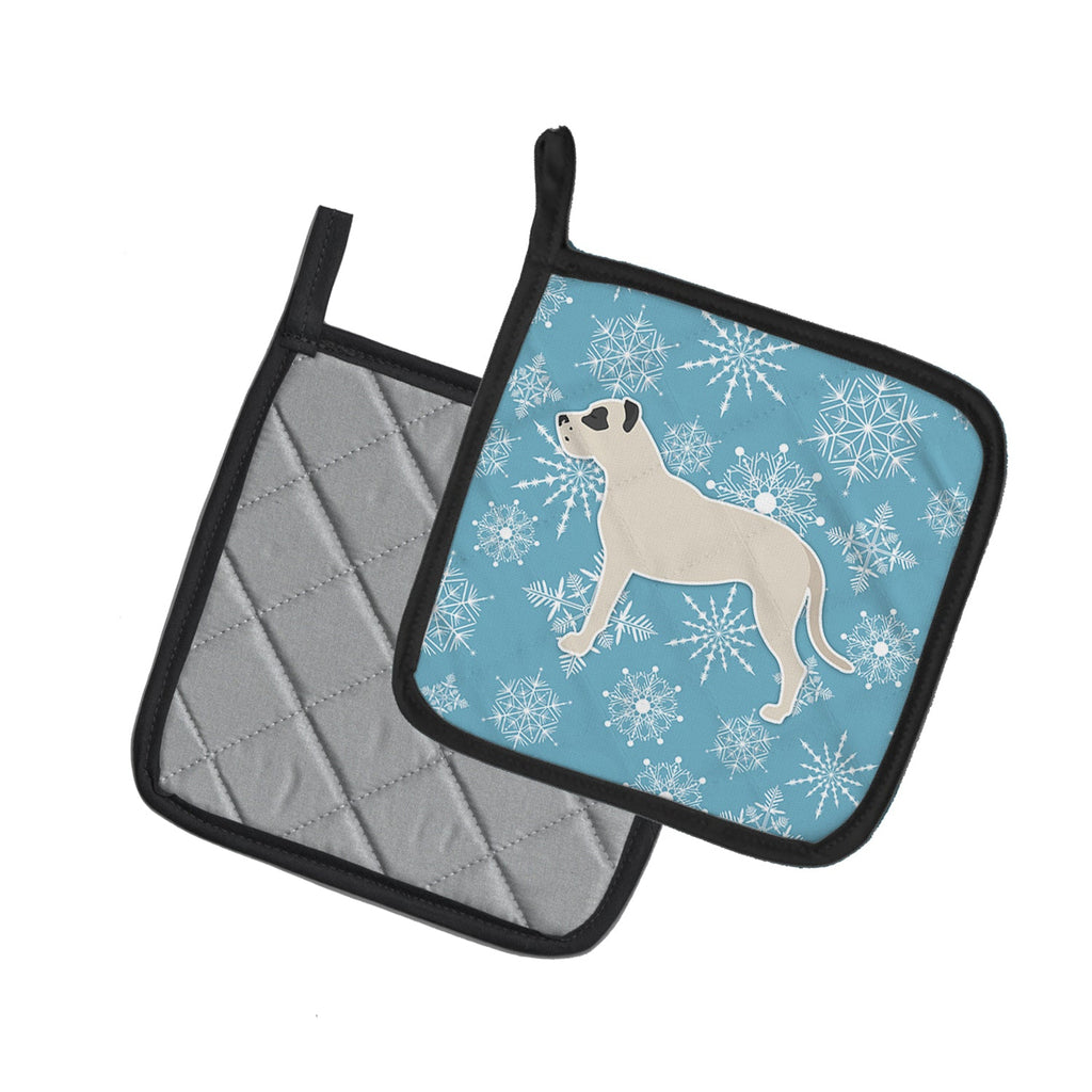 Winter Snowflake Dogo Argentino Pot Holder Set of 2 Heat Resistant Quilted Hot Pads 7.5 x 7.5 Inch, Insulated Kitchen Trivets for Cooking & Baking