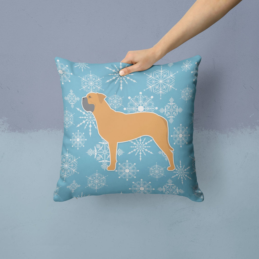 Winter Snowflake Bullmastiff Decorative Throw Pillow 14x14 Indoor Outdoor Accent Cushion, Fabric Cover with Insert for Sofa, Bed, Porch & Living Room