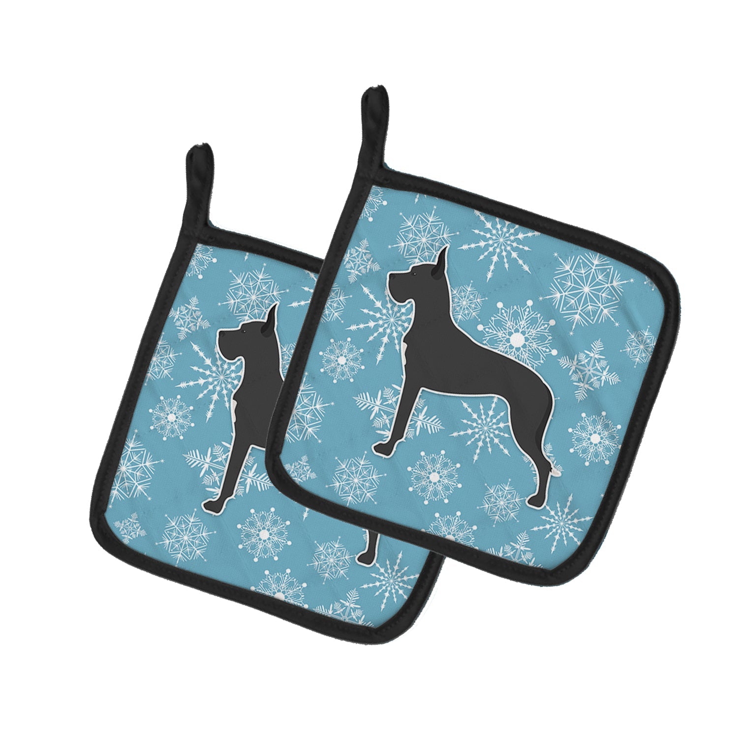 Winter Snowflake Great Dane Pot Holder Set of 2 Heat Resistant Quilted Hot Pads 7.5 x 7.5 Inch, Insulated Kitchen Trivets for Cooking & Baking