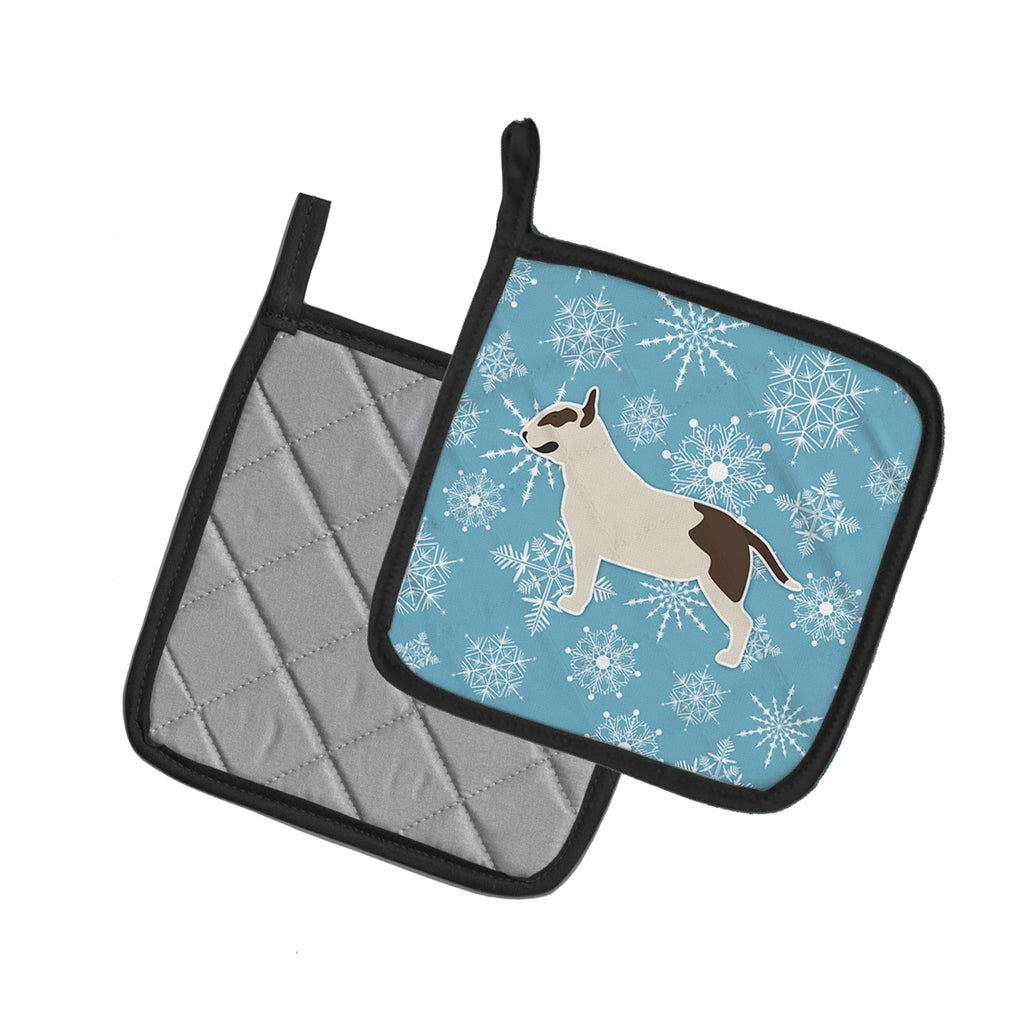 Winter Snowflake Bull Terrier Pot Holder Set of 2 Heat Resistant Quilted Hot Pads 7.5 x 7.5 Inch, Insulated Kitchen Trivets for Cooking & Baking