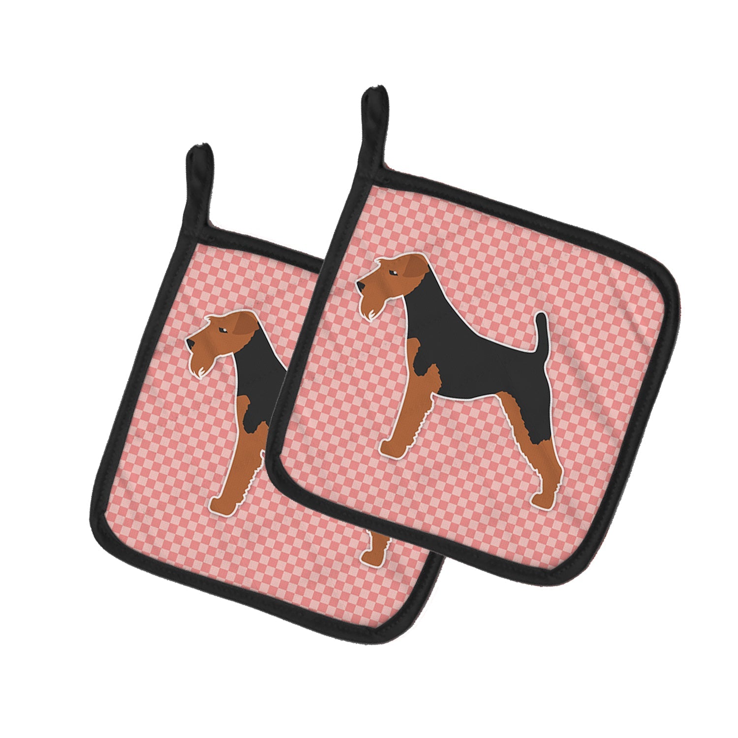 Welsh Terrier Checkerboard Pink Pot Holder Set of 2 Heat Resistant Quilted Hot Pads 7.5 x 7.5 Inch, Insulated Kitchen Trivets for Cooking & Baking