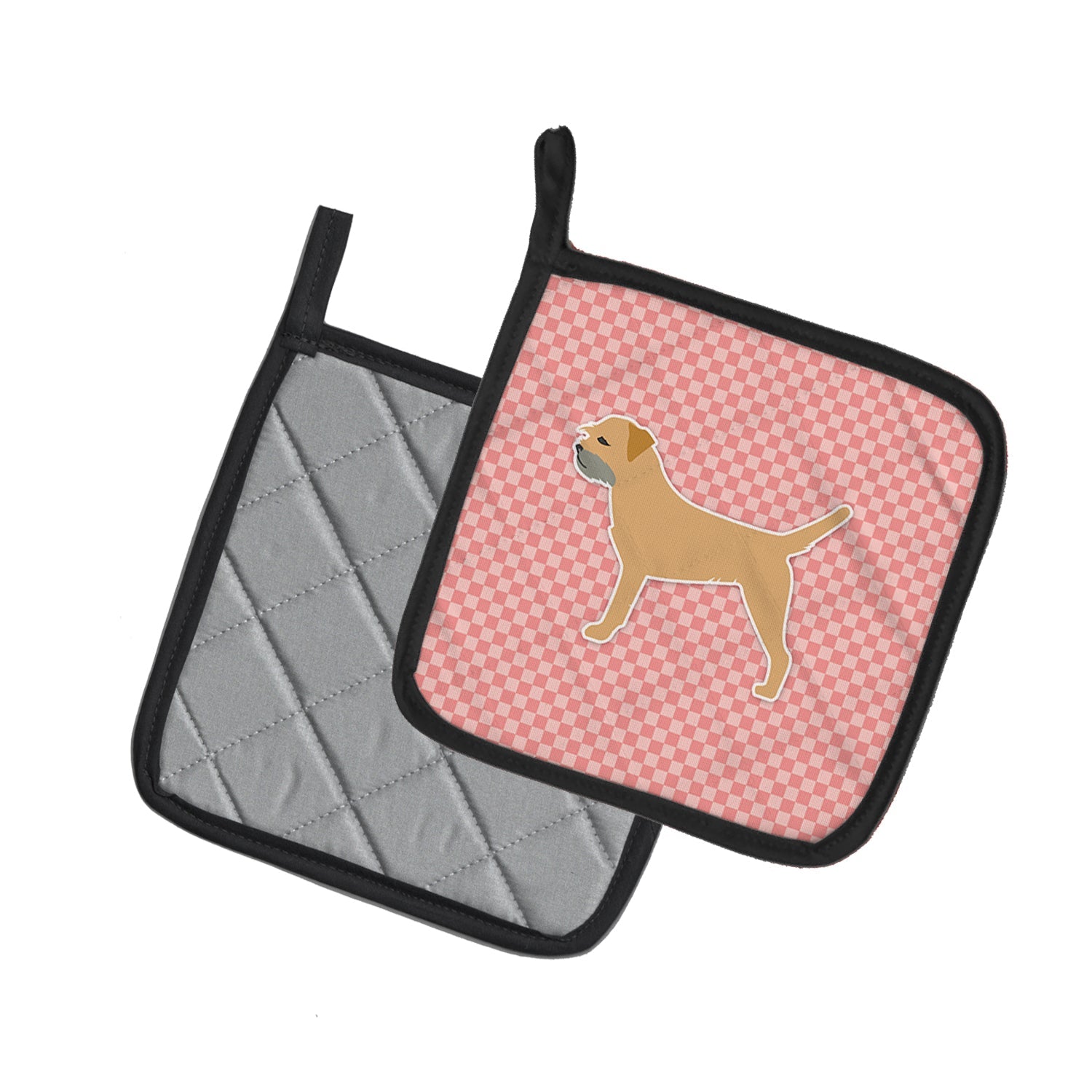 Border Terrier Checkerboard Pink Pot Holder Set of 2 Heat Resistant Quilted Hot Pads 7.5 x 7.5 Inch, Insulated Kitchen Trivets for Cooking & Baking