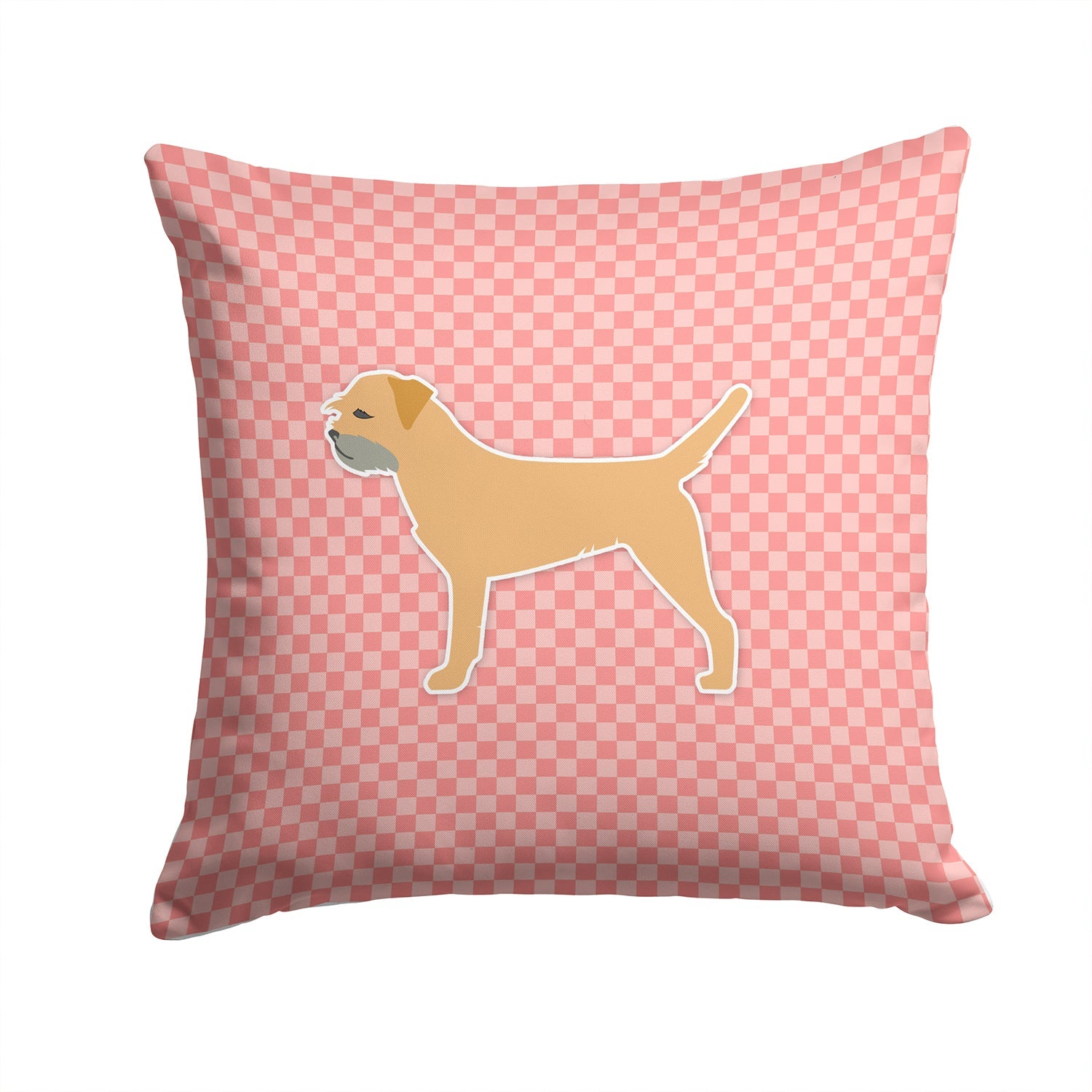 Border Terrier Checkerboard Pink Decorative Throw Pillow 14x14 Indoor Outdoor Accent Cushion, Fabric Cover with Insert for Sofa, Bed, Porch & Living Room