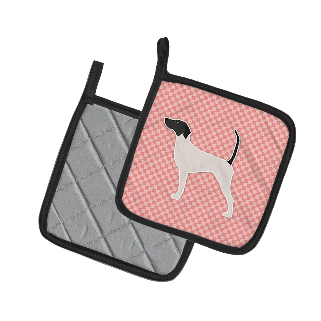 English Pointer Checkerboard Pink Pot Holder Set of 2 Heat Resistant Quilted Hot Pads 7.5 x 7.5 Inch, Insulated Kitchen Trivets for Cooking & Baking