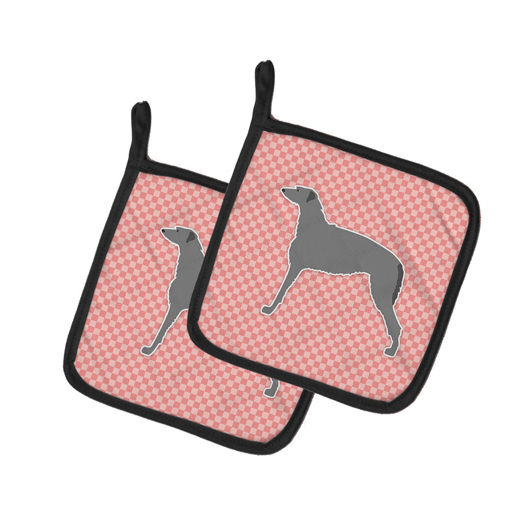 Scottish Deerhound Checkerboard Pink Pot Holder Set of 2 Heat Resistant Quilted Hot Pads 7.5 x 7.5 Inch, Insulated Kitchen Trivets for Cooking & Baking