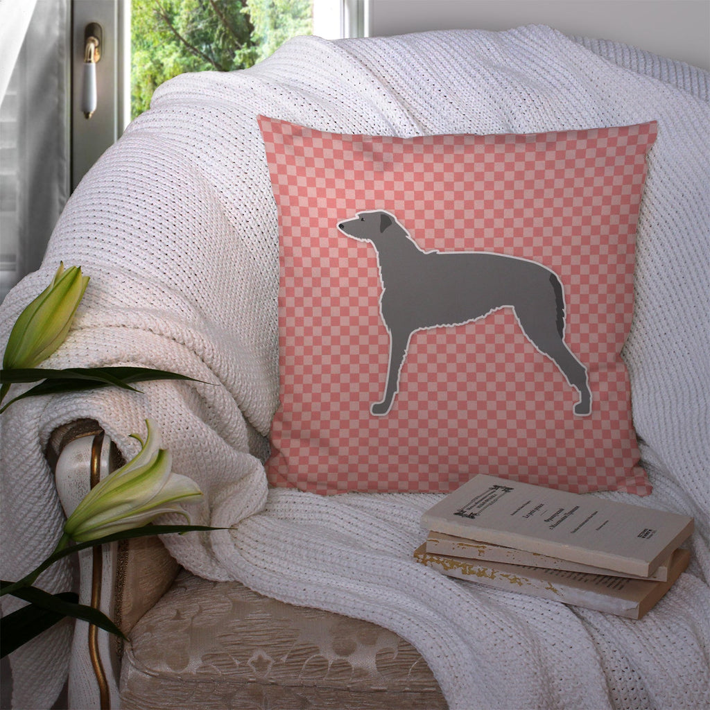 Scottish Deerhound Checkerboard Pink Decorative Throw Pillow 14x14 Indoor Outdoor Accent Cushion, Fabric Cover with Insert for Sofa, Bed, Porch & Living Room