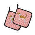 American Foxhound Checkerboard Pink Pot Holder Set of 2 Heat Resistant Quilted Hot Pads 7.5 x 7.5 Inch, Insulated Kitchen Trivets for Cooking & Baking