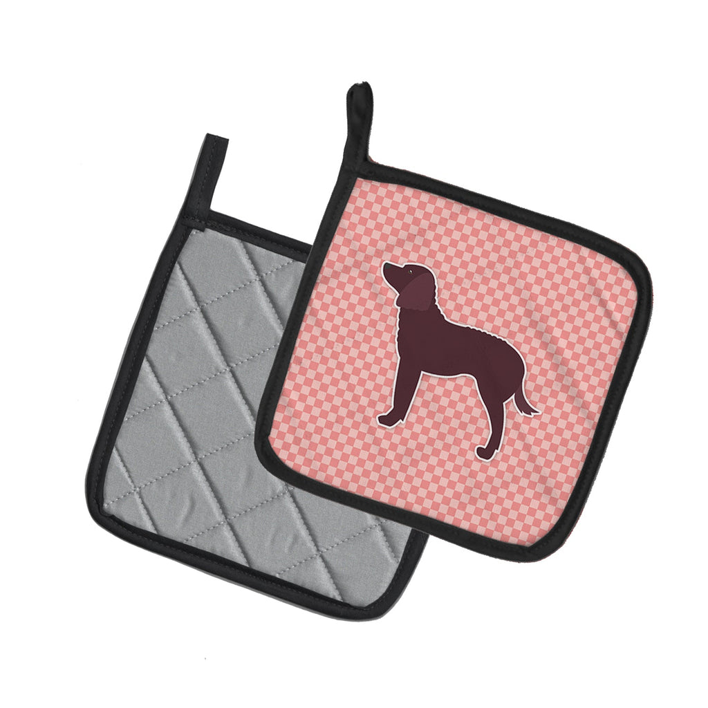 American Water Spaniel Checkerboard Pink Pot Holder Set of 2 Heat Resistant Quilted Hot Pads 7.5 x 7.5 Inch, Insulated Kitchen Trivets for Cooking & Baking