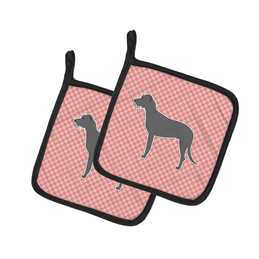 Irish Wolfhound Checkerboard Pink Pot Holder Set of 2 Heat Resistant Quilted Hot Pads 7.5 x 7.5 Inch, Insulated Kitchen Trivets for Cooking & Baking