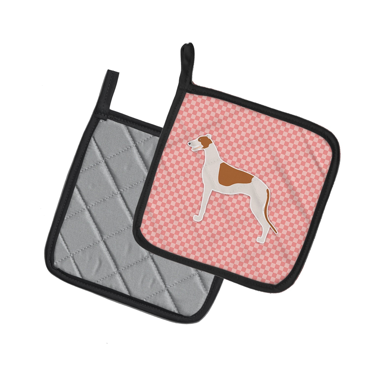 Greyhound Checkerboard Pink Pot Holder Set of 2 Heat Resistant Quilted Hot Pads 7.5 x 7.5 Inch, Insulated Kitchen Trivets for Cooking & Baking