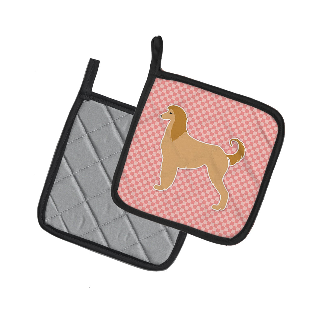 Afghan Hound Checkerboard Pink Pot Holder Set of 2 Heat Resistant Quilted Hot Pads 7.5 x 7.5 Inch, Insulated Kitchen Trivets for Cooking & Baking