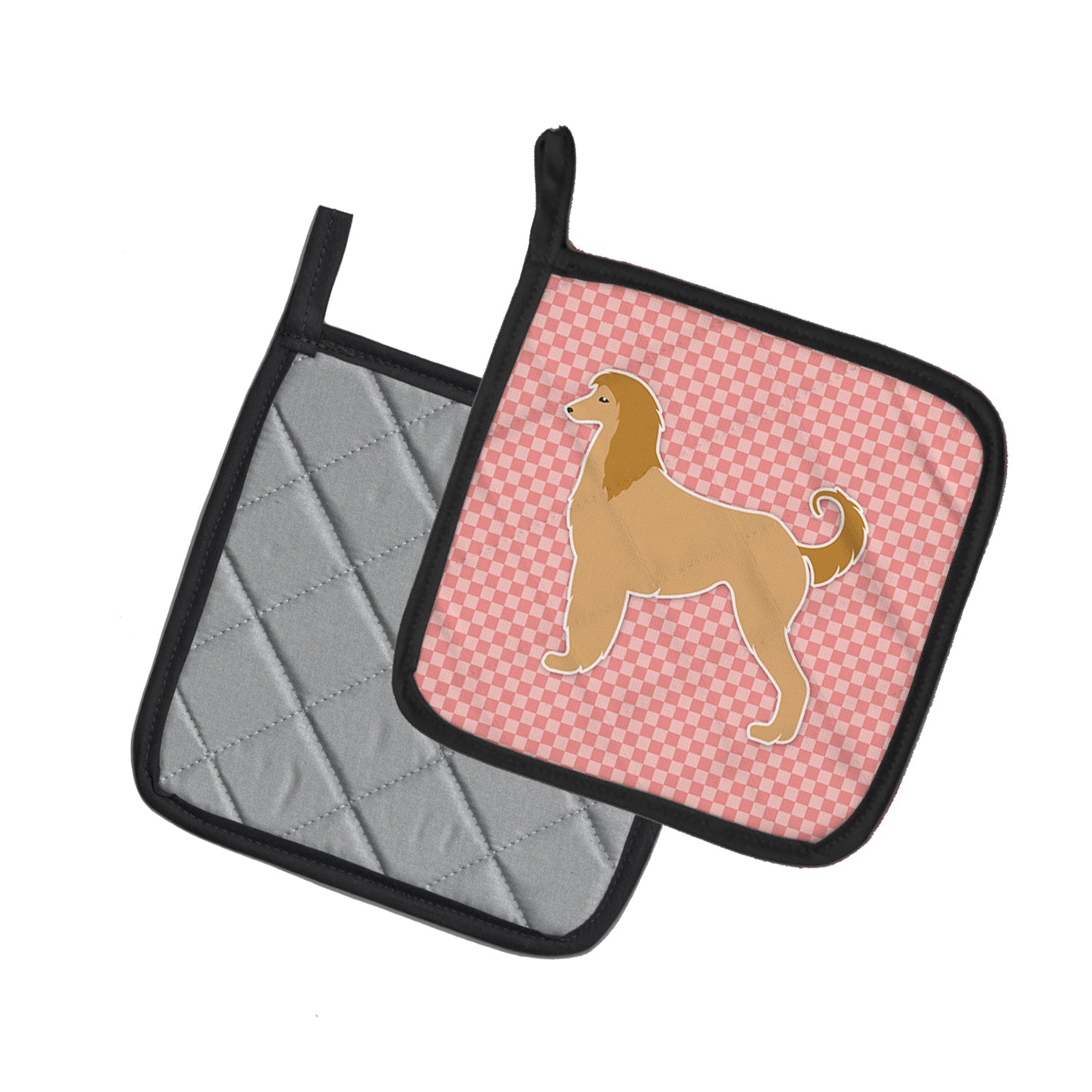 Afghan Hound Checkerboard Pink Pot Holder Set of 2 Heat Resistant Quilted Hot Pads 7.5 x 7.5 Inch, Insulated Kitchen Trivets for Cooking & Baking
