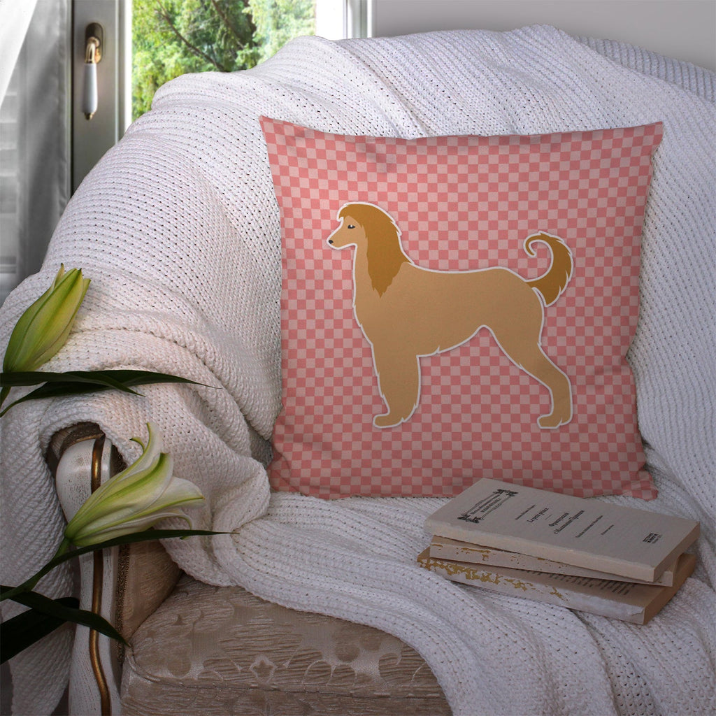 Afghan Hound Checkerboard Pink Decorative Throw Pillow 14x14 Indoor Outdoor Accent Cushion, Fabric Cover with Insert for Sofa, Bed, Porch & Living Room