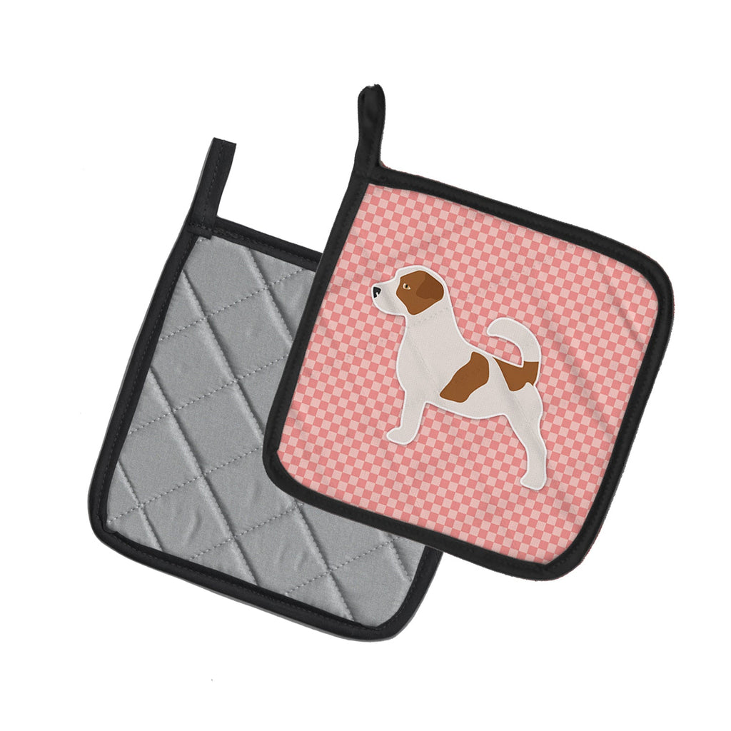 Jack Russell Terrier Checkerboard Pink Pot Holder Set of 2 Heat Resistant Quilted Hot Pads 7.5 x 7.5 Inch, Insulated Kitchen Trivets for Cooking & Baking