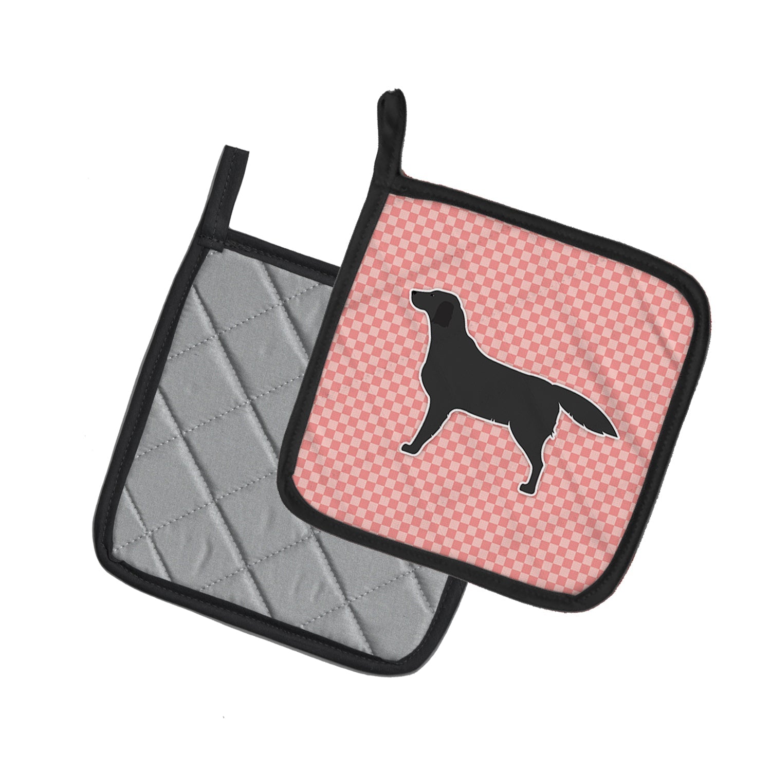 Black Labrador Retriever Checkerboard Pink Pot Holder Set of 2 Heat Resistant Quilted Hot Pads 7.5 x 7.5 Inch, Insulated Kitchen Trivets for Cooking & Baking