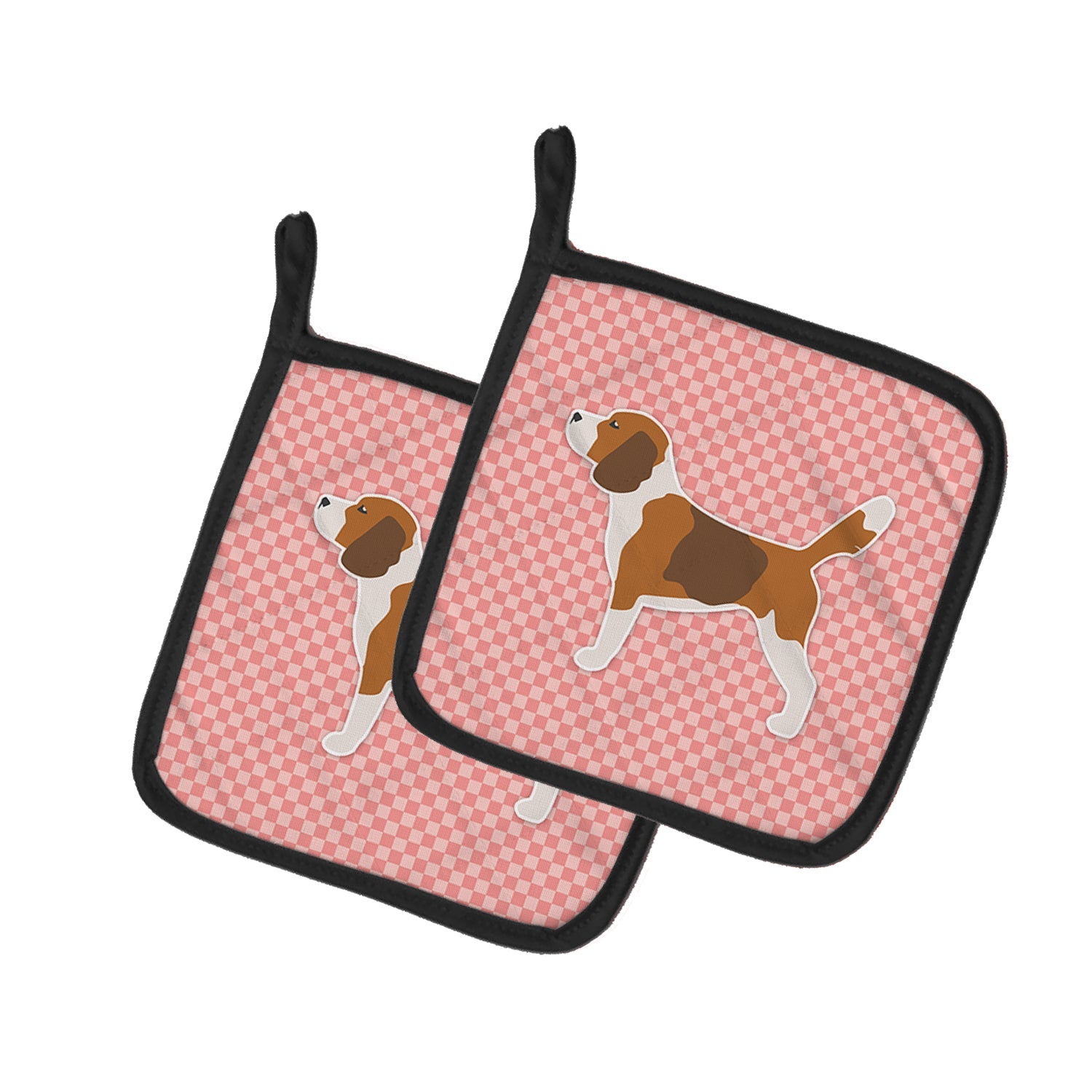 Beagle Checkerboard Pink Pot Holder Set of 2 Heat Resistant Quilted Hot Pads 7.5 x 7.5 Inch, Insulated Kitchen Trivets for Cooking & Baking
