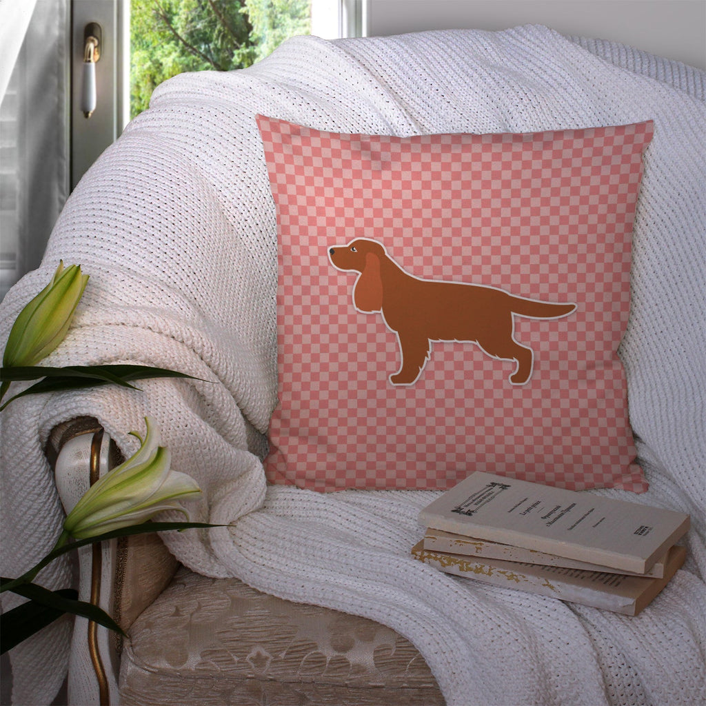 English Cocker Spaniel Checkerboard Pink Decorative Throw Pillow 14x14 Indoor Outdoor Accent Cushion, Fabric Cover with Insert for Sofa, Bed, Porch & Living Room