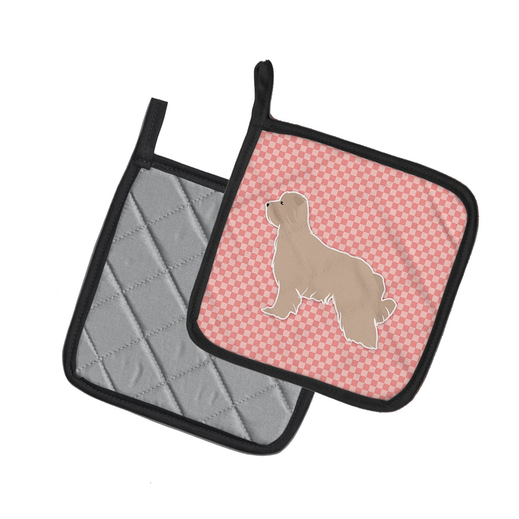 Pyrenean Shepherd Checkerboard Pink Pot Holder Set of 2 Heat Resistant Quilted Hot Pads 7.5 x 7.5 Inch, Insulated Kitchen Trivets for Cooking & Baking