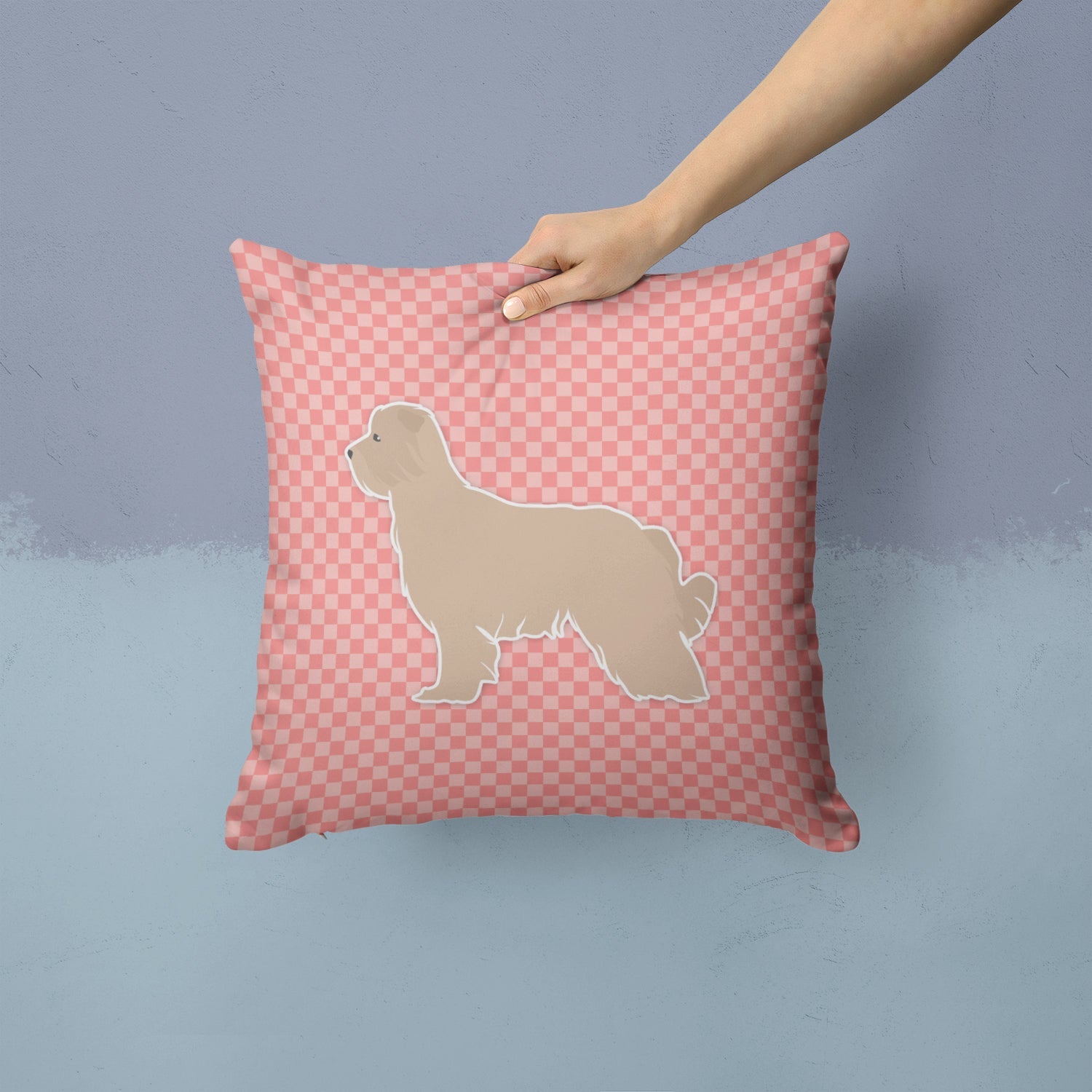 Pyrenean Shepherd Checkerboard Pink Decorative Throw Pillow 14x14 Indoor Outdoor Accent Cushion, Fabric Cover with Insert for Sofa, Bed, Porch & Living Room