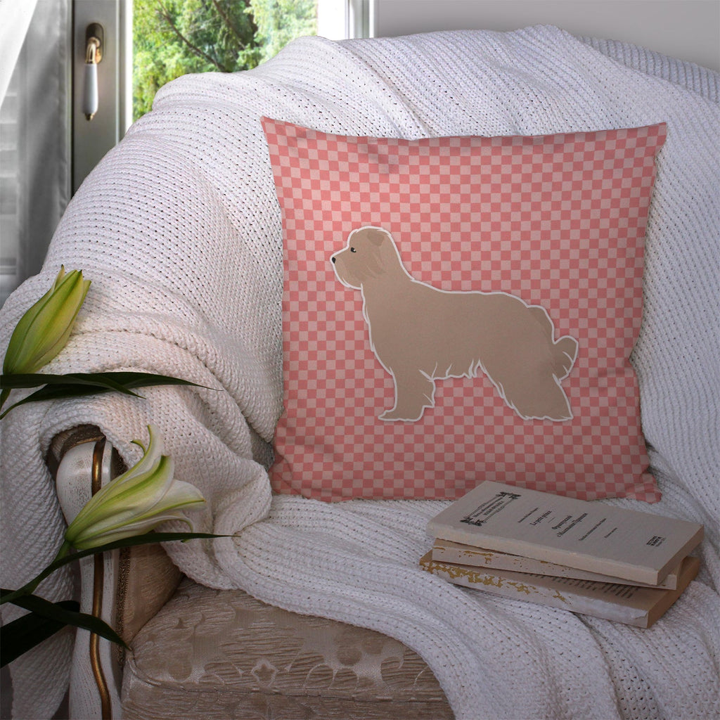 Pyrenean Shepherd Checkerboard Pink Decorative Throw Pillow 14x14 Indoor Outdoor Accent Cushion, Fabric Cover with Insert for Sofa, Bed, Porch & Living Room