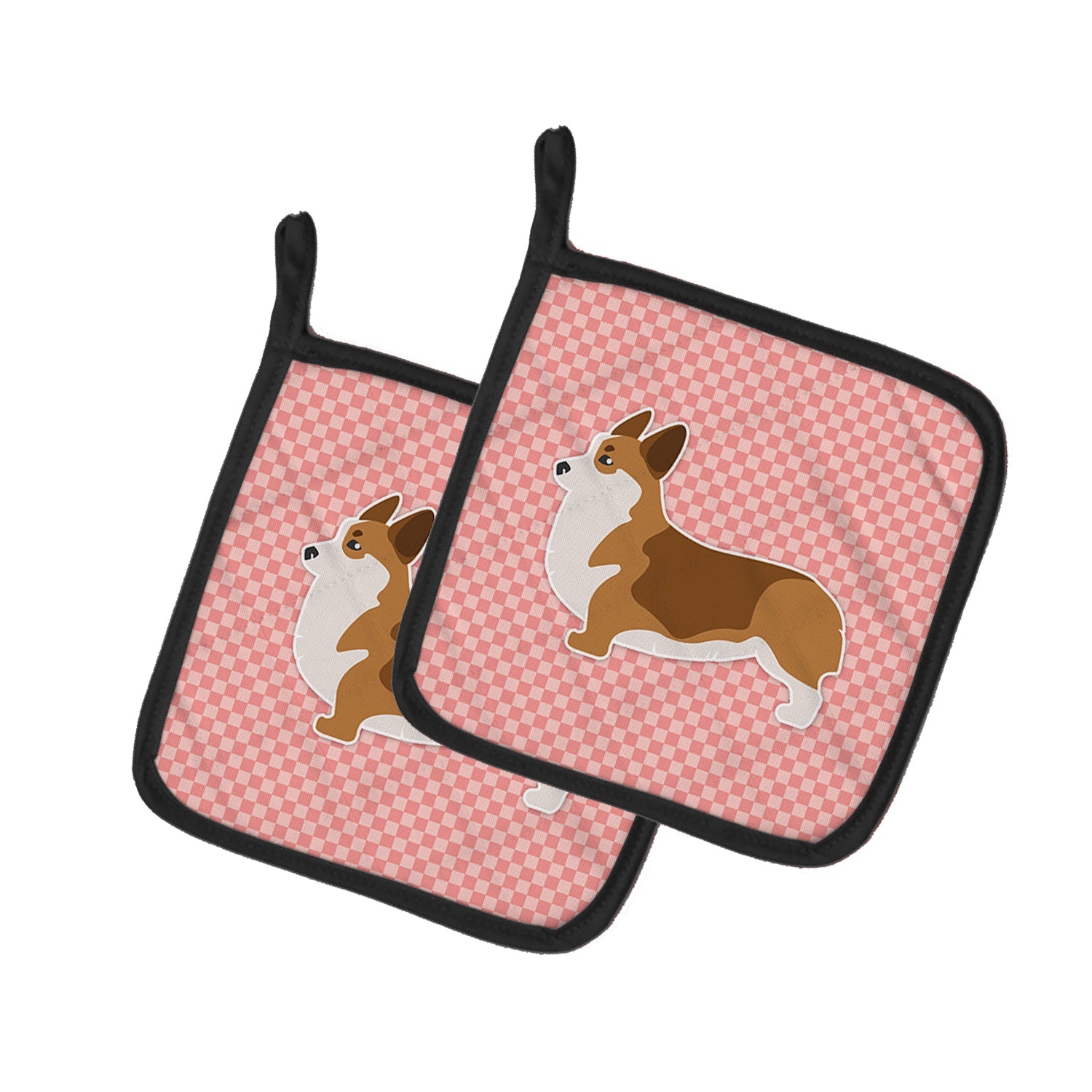 Corgi Checkerboard Pink Pot Holder Set of 2 Heat Resistant Quilted Hot Pads 7.5 x 7.5 Inch, Insulated Kitchen Trivets for Cooking & Baking