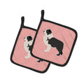 Black Border Collie Checkerboard Pink Pot Holder Set of 2 Heat Resistant Quilted Hot Pads 7.5 x 7.5 Inch, Insulated Kitchen Trivets for Cooking & Baking