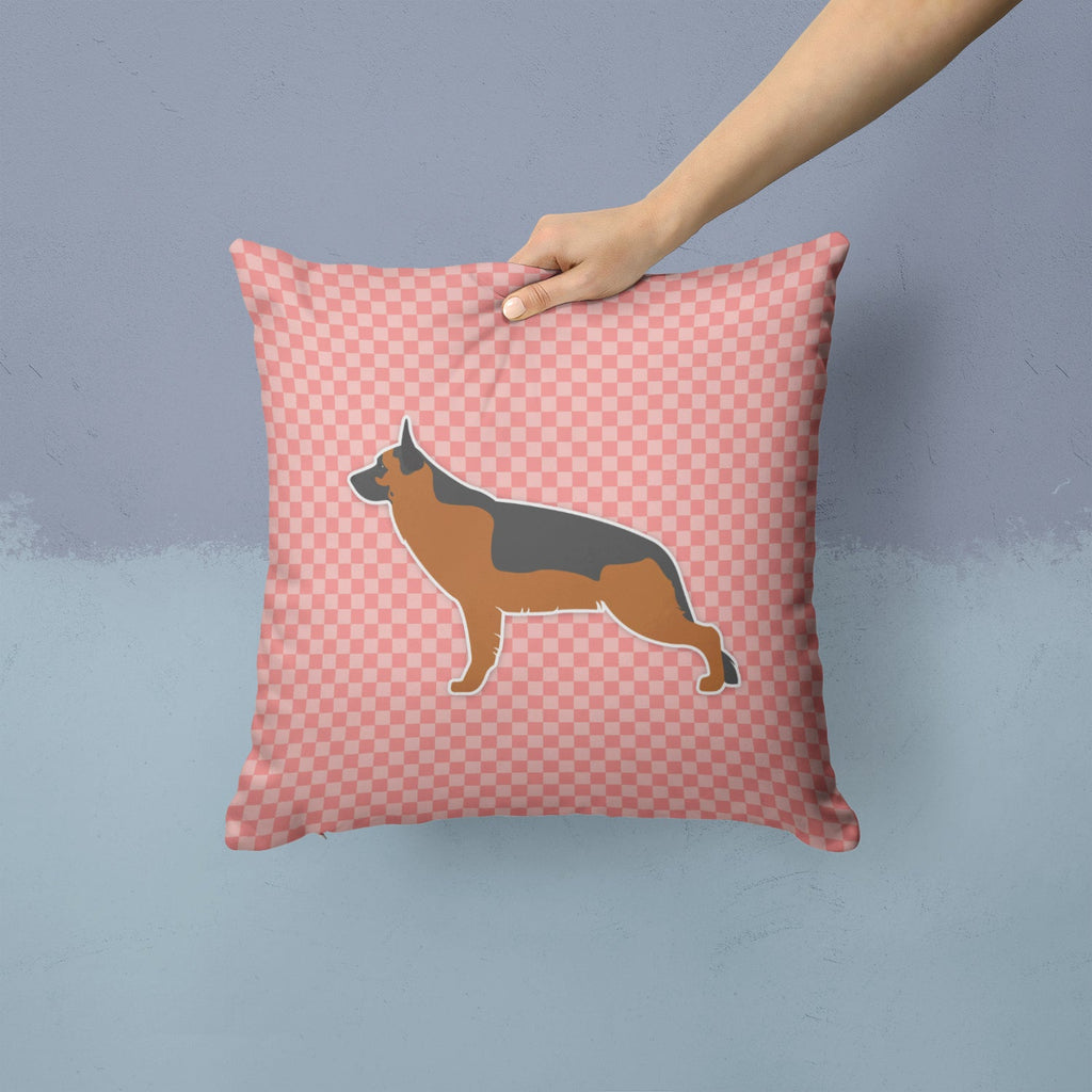 German Shepherd Checkerboard Pink Decorative Throw Pillow 14x14 Indoor Outdoor Accent Cushion, Fabric Cover with Insert for Sofa, Bed, Porch & Living Room