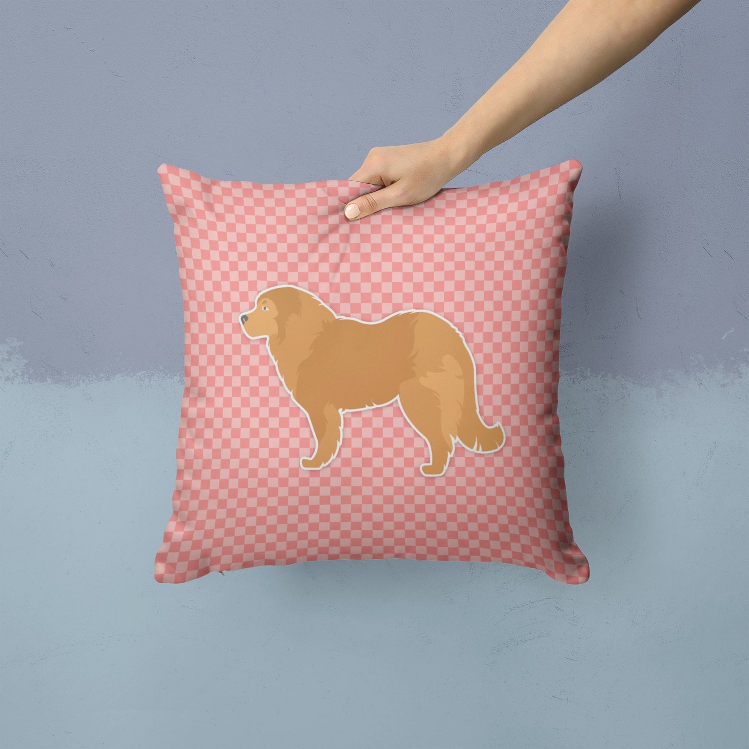 Caucasian Shepherd Dog Checkerboard Pink Decorative Throw Pillow 14x14 Indoor Outdoor Accent Cushion, Fabric Cover with Insert for Sofa, Bed, Porch & Living Room