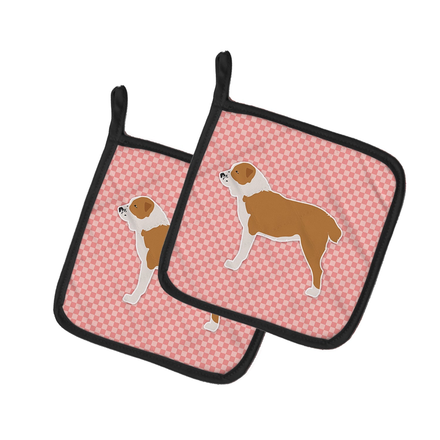 Central Asian Shepherd Dog Checkerboard Pink Pot Holder Set of 2 Heat Resistant Quilted Hot Pads 7.5 x 7.5 Inch, Insulated Kitchen Trivets for Cooking & Baking