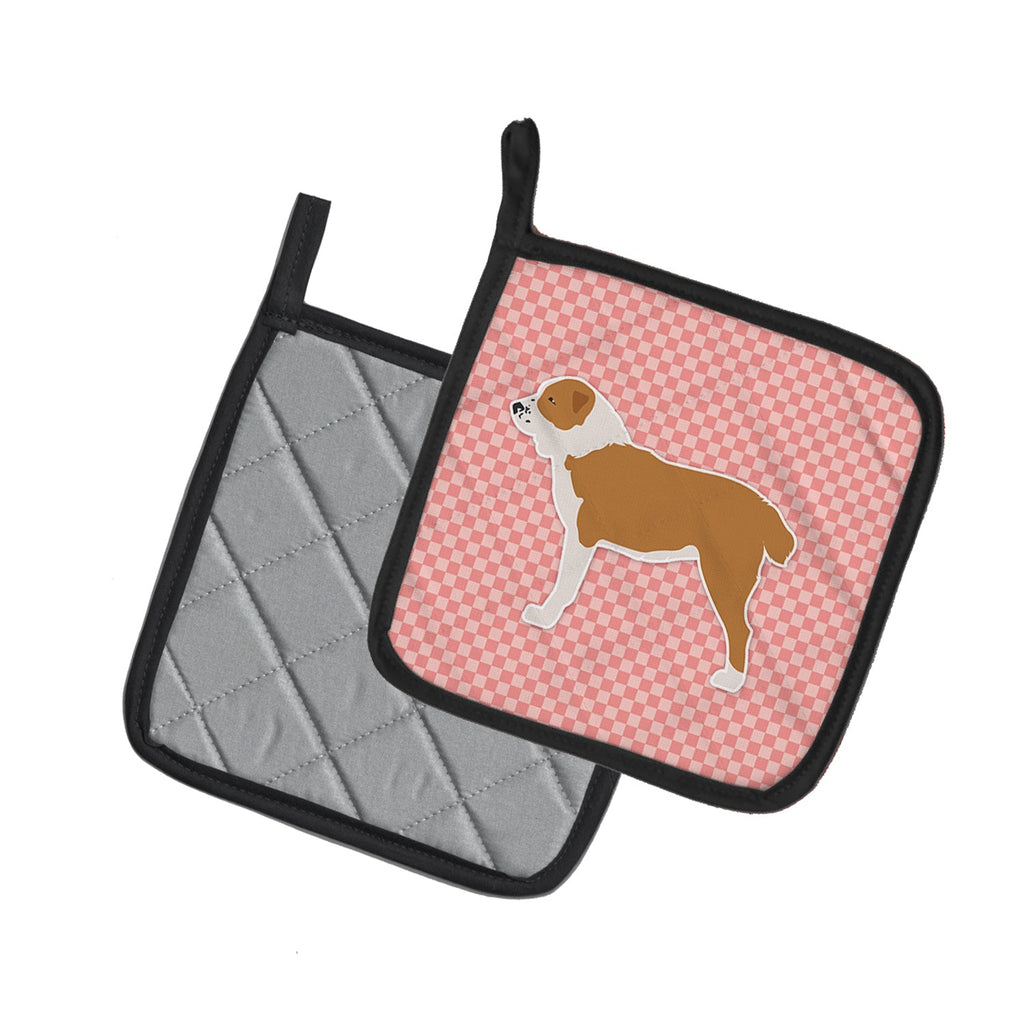 Central Asian Shepherd Dog Checkerboard Pink Pot Holder Set of 2 Heat Resistant Quilted Hot Pads 7.5 x 7.5 Inch, Insulated Kitchen Trivets for Cooking & Baking