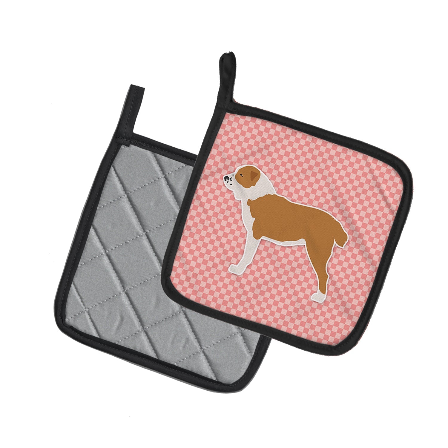 Central Asian Shepherd Dog Checkerboard Pink Pot Holder Set of 2 Heat Resistant Quilted Hot Pads 7.5 x 7.5 Inch, Insulated Kitchen Trivets for Cooking & Baking
